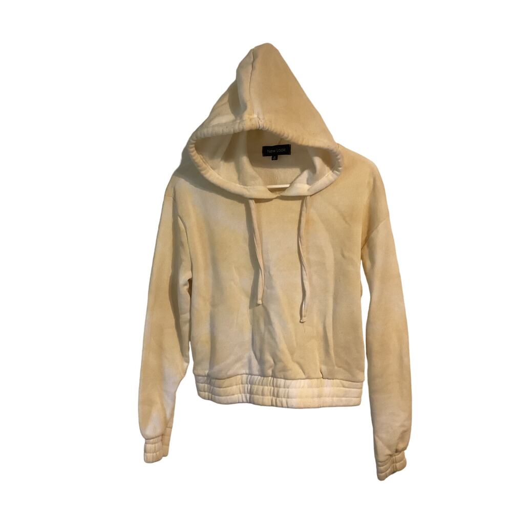 2420 New Look Womens Hooded Cropped Long Sleeve Sweatshirt Medium Yellow Tie Dye